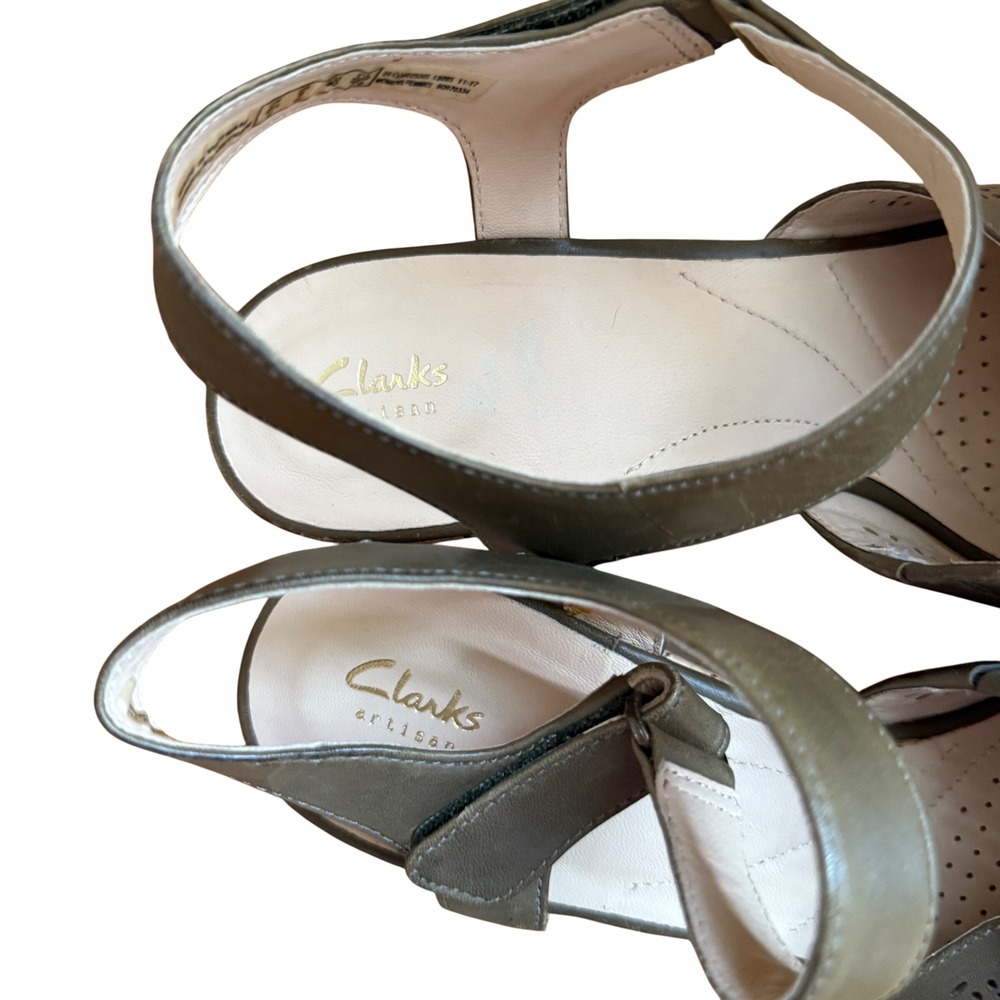 Clarks Maritsa Nila Wedge Women's Sandals Khaki‎ Leather Platform Heels Size 9 - Picture 9 of 10